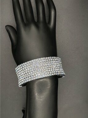 Crystal Pavé Wide Cuff Bracelet - Silver Tone